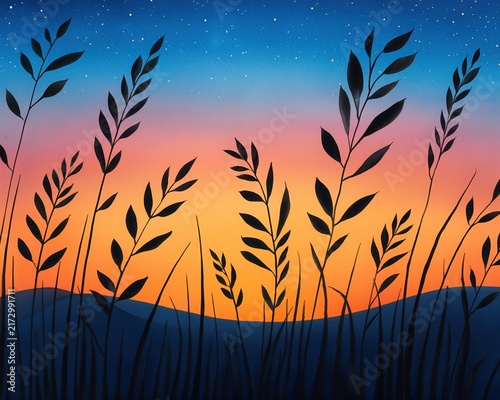 Golden wheat sunset vector minimal ear of barley icon boho natural product emblem design illustration
