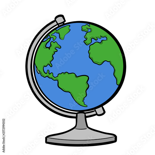 Cute cartoon school globe world map illustration isolated on transparent background