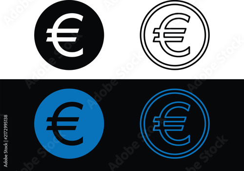 WebEuro Currency Coin Symbol in Circle Frame Icon Set for European Banking Finance and Payment