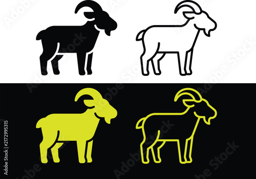 WebMountain Goat and Horned Billy Goat Farm Livestock Icon Set with Beard and Curved Horns Symbol
