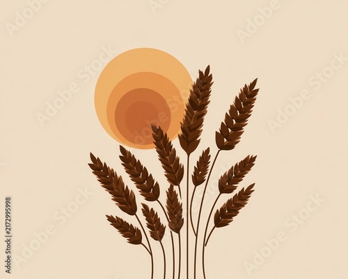 Wheat sunset vector minimal ear of grain icon golden hour wheat field logo boho emblem illustration