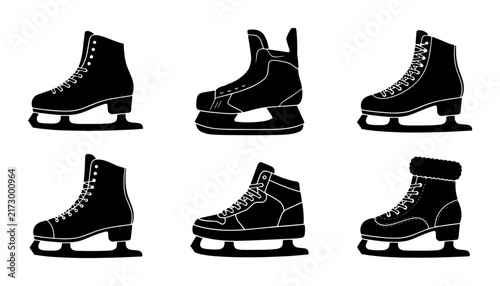 Canvas Print 70 Ice Skating Footwear Collection, Figure Skates Set, Hockey Skates Icons, Wint