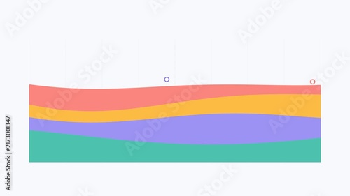 Stacked area chart flowing like a calm tide on light grid