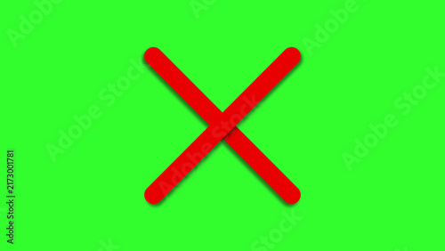 Konstfotografi Bright red cross symbol isolated on a vibrant green background, simple for rejec