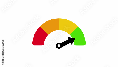 Obraz na płótnie Semicircular performance gauge meter with a black arrow pointing to the green se
