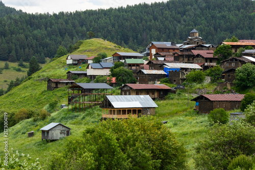 Scenic view of Shenako, a traditional mountain village in Tusheti, Georgia