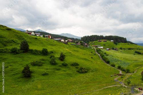Scenic view of Shenako, a traditional mountain village in Tusheti, Georgia