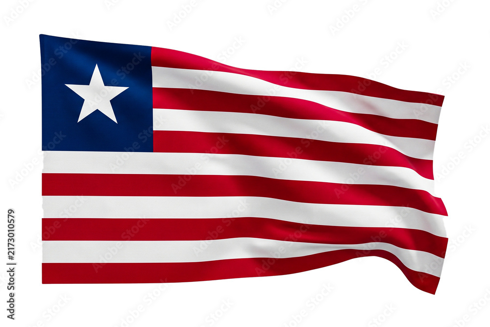 Obraz premium Liberia flag waving on transparent background, realistic 3d illustration, waving national flag.