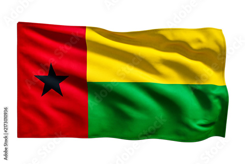 Waving guinea bissau flag fluttering fabric textile with star on transparent background.