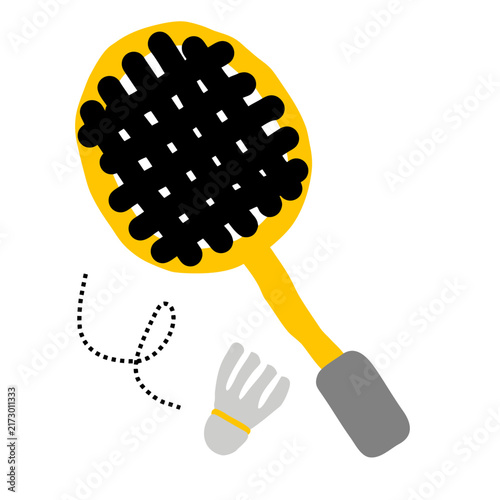 Cute Hand Drawn Badminton Racket and Shuttlecock Illustration