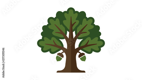 Stylized Oak Tree Flat Vector Illustration