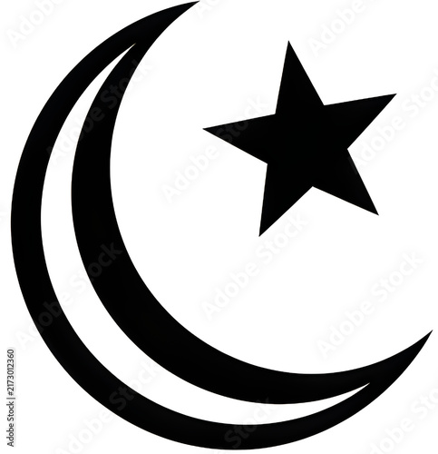 Black crescent moon and star icon isolated on white background