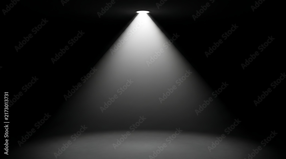 Obraz premium Dramatic spotlight beam illuminating dark stage for performance or presentation setup