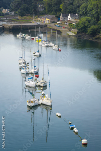 Photography Vue verticale, bateaux de plaisance sur une riviere , le lieu dit Bel Abri et l'aber-Wrac'h en Bretagne dans le Finistere