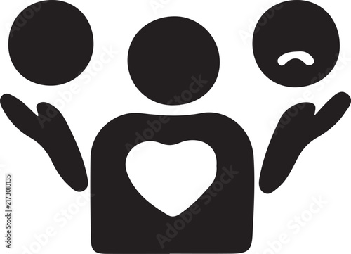 Black and White Hearts and People Vector Illustration for Love, Valentine, Romance, Couple, Family, Relationship, Symbol, Icon, Logo and Greeting Card Design
