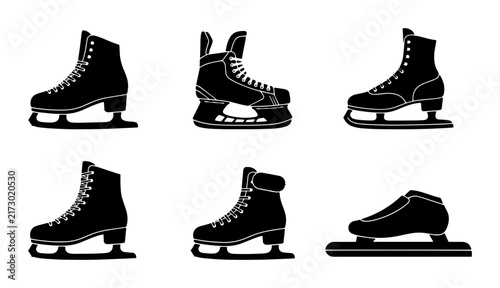 Canvas Print 70 Set of Six Black Ice Skates, Figure Skating Boots, Hockey Skates, and Speed S