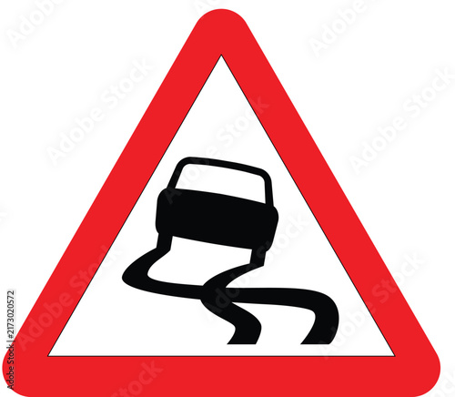 Low Traction Slippery Road Sign Warning Triangle Vector Illustration