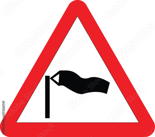 Side Winds Wind Sock Road Sign Warning Triangle Vector Illustration