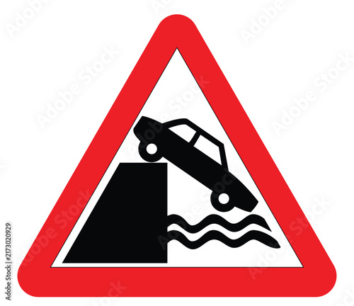 Riverbank Road Sign Warning Triangle Vector Illustration