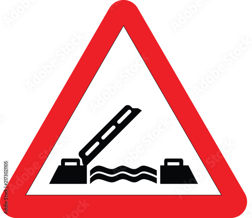 Swing Bridge Road Sign Warning Triangle Vector Illustration