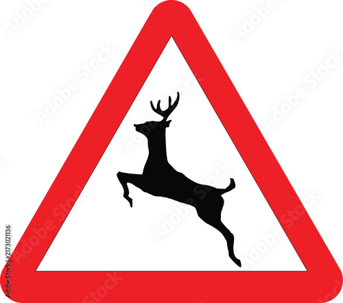 Wild Animals Crossing Road Sign Warning Triangle Vector Illustration