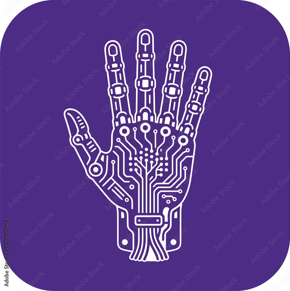Fototapeta premium Digital palm circuit purple icon for advanced robotic control.