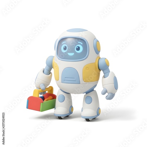 Cute Children's Helper Robot with Toolbox