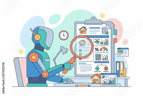 AI Robot Assistant Reviewing Property Data and Real Estate Metrics