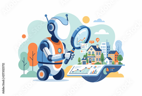 AI Robot Real Estate Assistant Analyzing Property Market Data