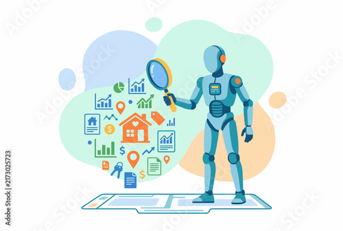 AI Robot Assistant Analyzing Real Estate and Property Data