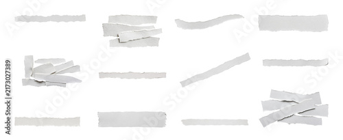 White Torn Paper Strips Collection with Rough Edges, Ripped Paper Elements for Collage and Design Isolated on Transparent Background, PNG