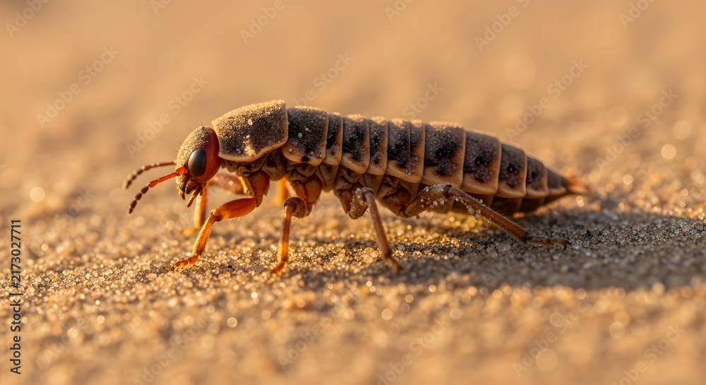Naklejka premium Small insect crawling on sand in desert environment with generated by AI