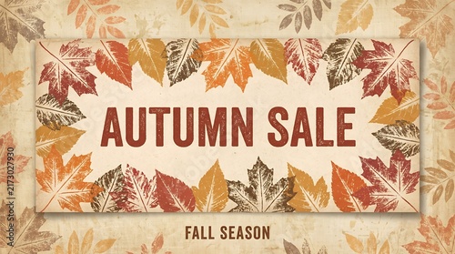 Autumn Sale Banner with Colorful Leaves and Rustic Background