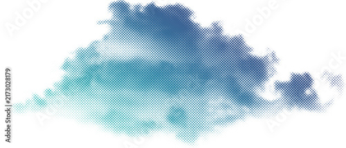 Abstract cloud shape composed of teal and blue halftone dot patterns on a transparent background transparent background
