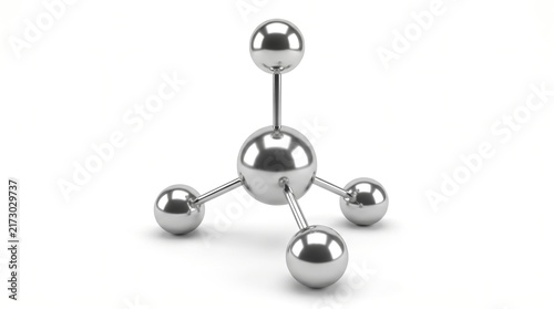 Metallic molecular structure model isolated on white background for scientific research.