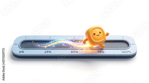 Orange cute character sliding on progress bar