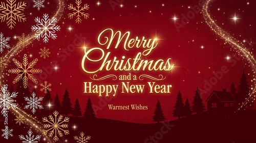 Elegant Christmas Greeting Card with Golden Text and Snowflakes