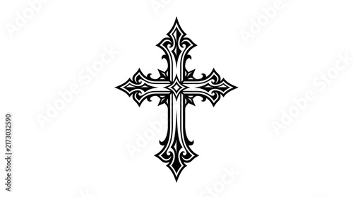 Ornate gothic cross tribal silhouette.