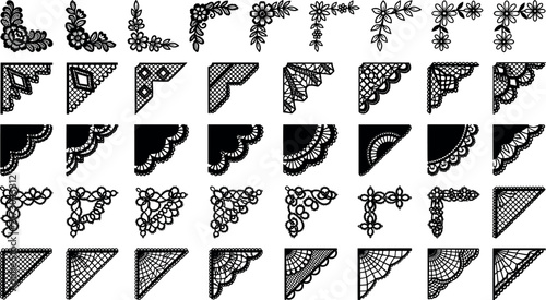 Obraz na plátne Collection of decorative lace corner ornaments for scrapbooking, invitations, an