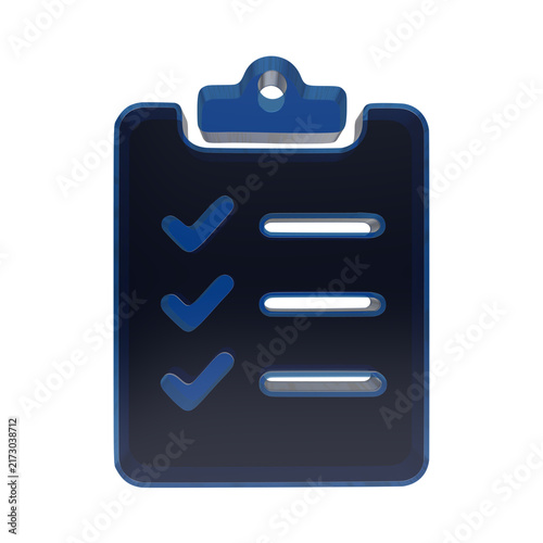 Three dimensional blue icon of a clipboard with completed task checkmarks isolated on a white background transparent background