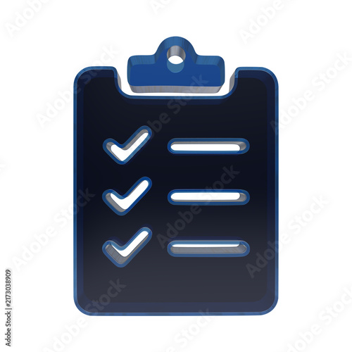 Three dimensional glossy blue checklist icon representing task management and progress tracking transparent background