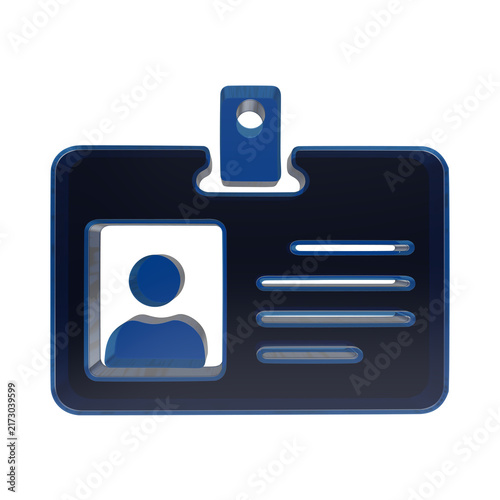 Three dimensional identification badge icon with a blue plastic design element transparent background
