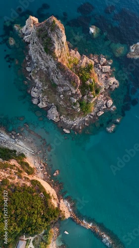 Aerial view of Paralia Fieroulas beach in Corfu, Greece