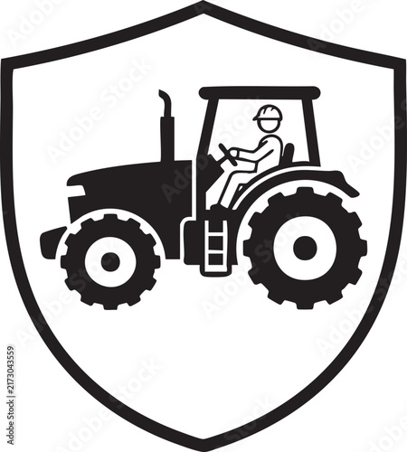 Tractor inside shield badge vector icon