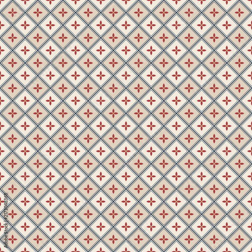 Hanabishi seamless pattern, Japanese traditional flower diamond motif, four petal rhombus vector background for kimono textile and wallpaper