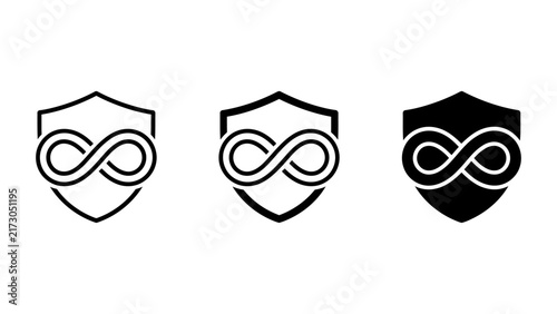 Shield icon with infinity sign inside representing security infinity protection security everlasting abstract