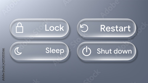 Foto Glassmorphism Button Set with Lock, Restart, Sleep and Shut Down Icons for Websi
