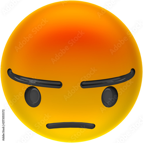 Konstfotografi Angry yellow emoji face with furrowed brows and frowning mouth.