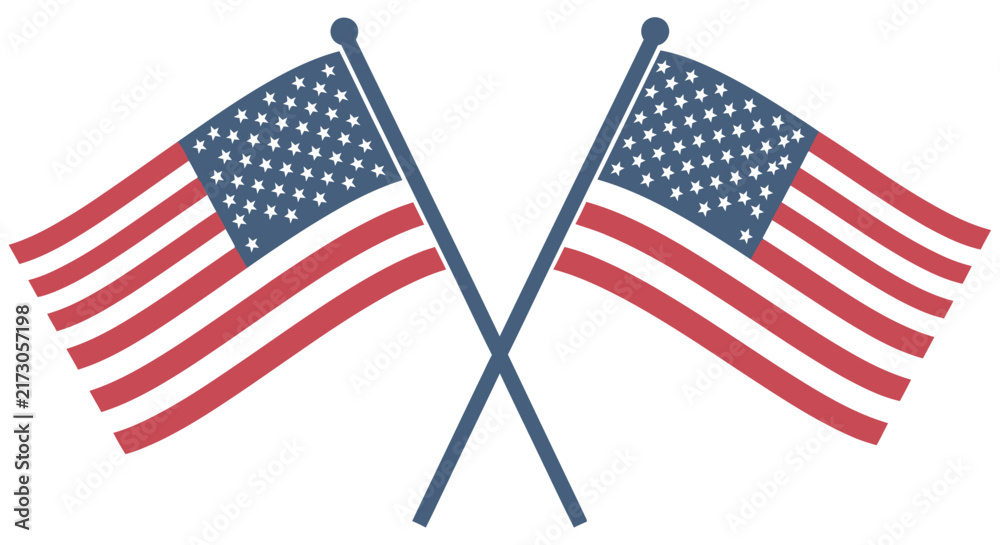 Fototapeta premium Two Crossed American Flags Vector Illustration On White Background flag