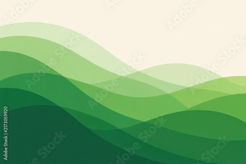 Abstract layered green wave landscape background with smooth curves for minimal wallpaper and eco friendly design